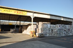 王子マテリア富士第一工場の古紙置き場。1万トン前後の在庫。