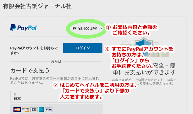 ペイパルの画面